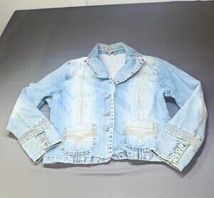 Good Time Women’s Denim Jacket Studded Collar Button Pockets Large Size 10/12